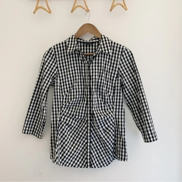 Lafayette 148 Leigh Button Front Poplin Gingham Shirt Sz 6 - Picture 8 of 8